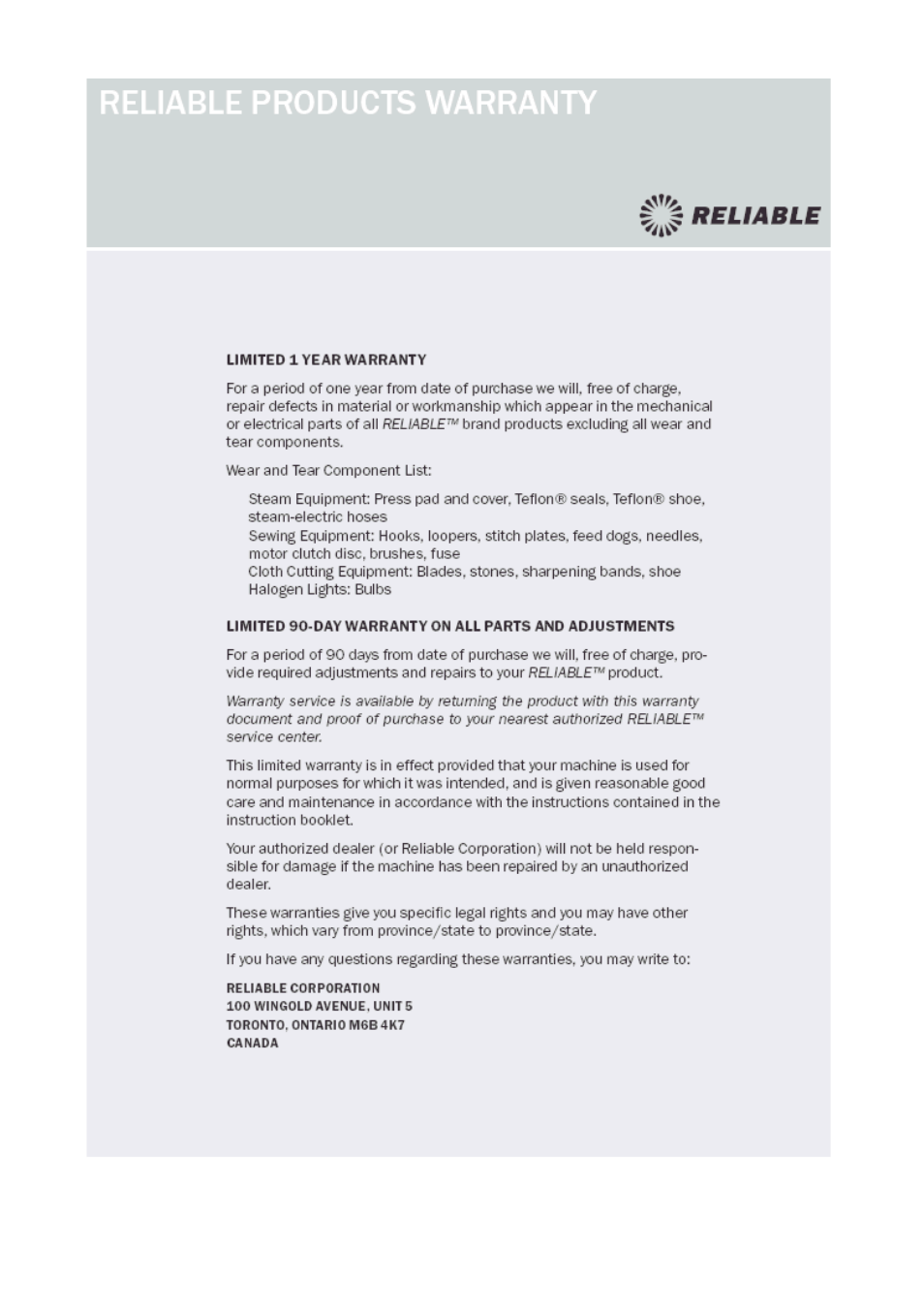 Reliable I60 User Manual | Page 19 / 20