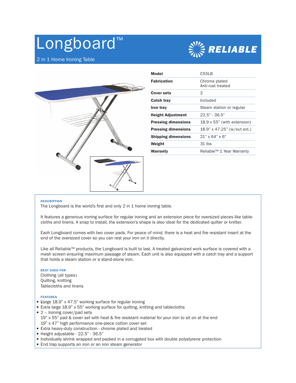 Reliable Longboard C55LB User Manual | 1 page