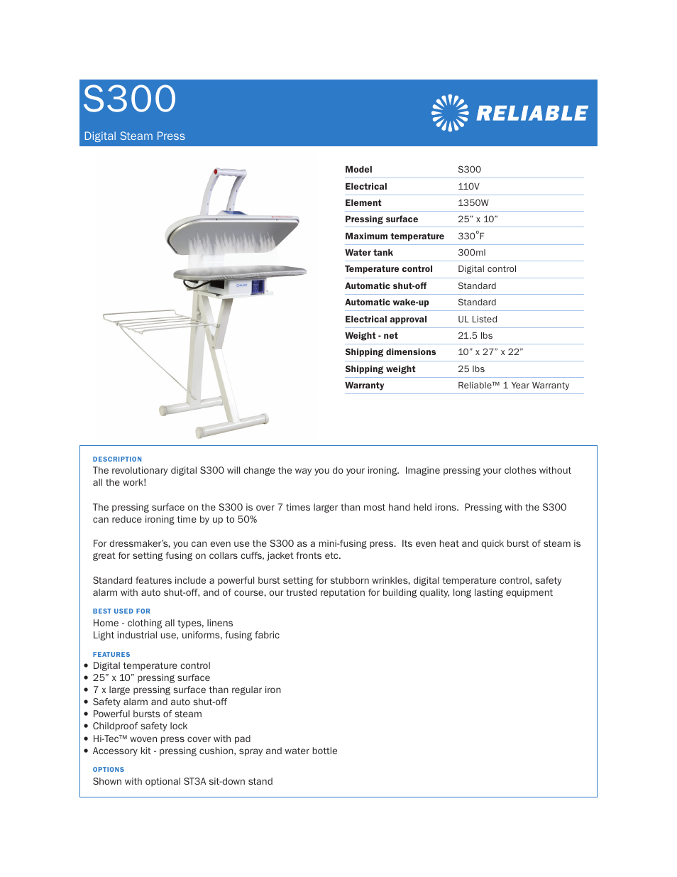 Reliable S300 User Manual | 1 page