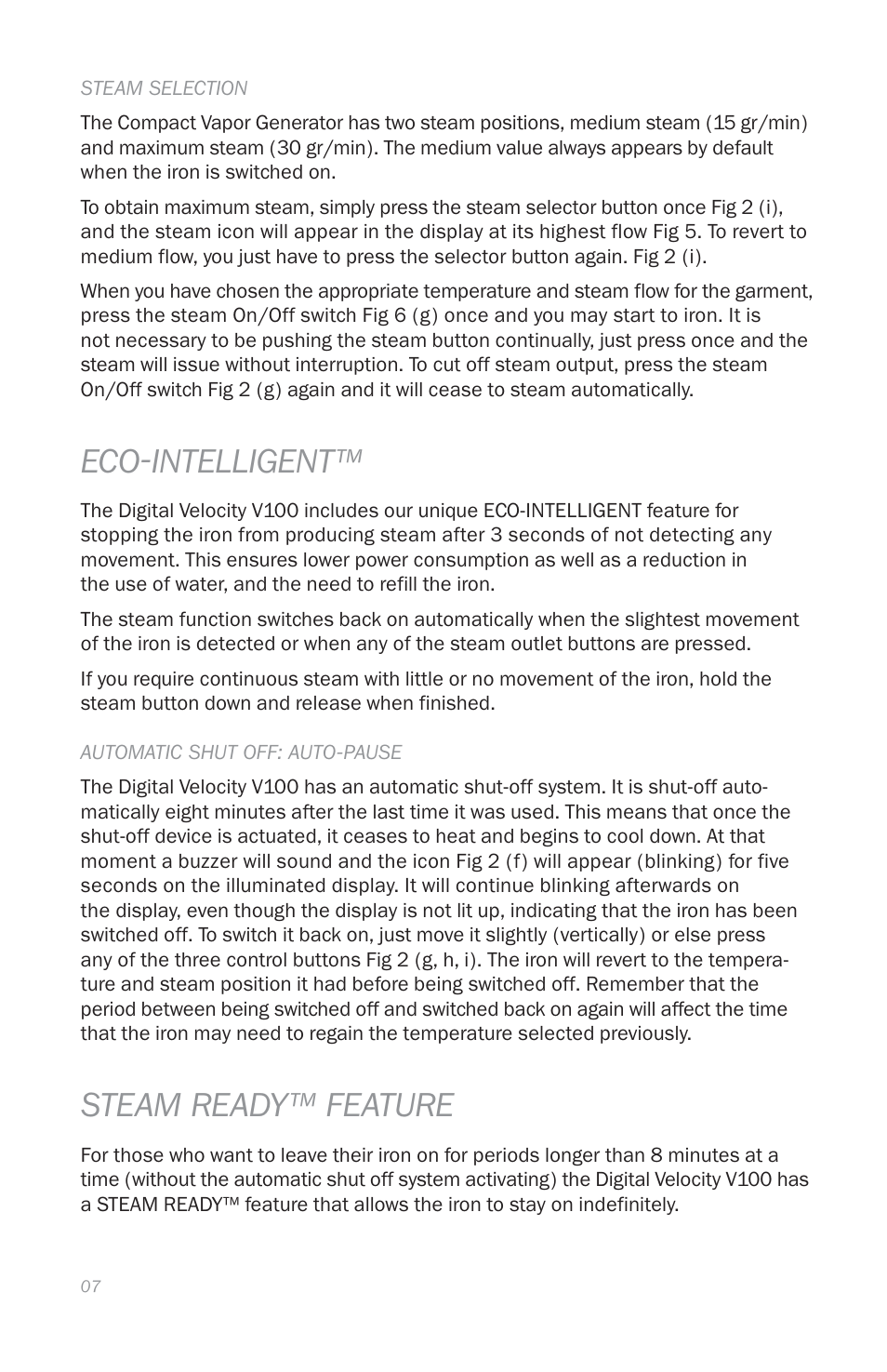 Eco-intelligent, Steam ready™ feature | Reliable THE DIGITAL VELOCITY V100 User Manual | Page 11 / 38