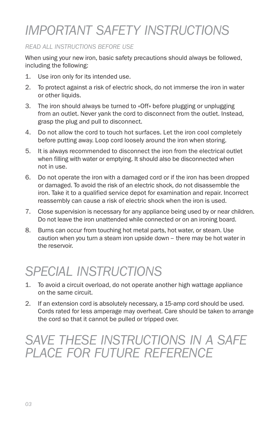 Important safety instructions, Special instructions | Reliable THE DIGITAL VELOCITY V100 User Manual | Page 7 / 38
