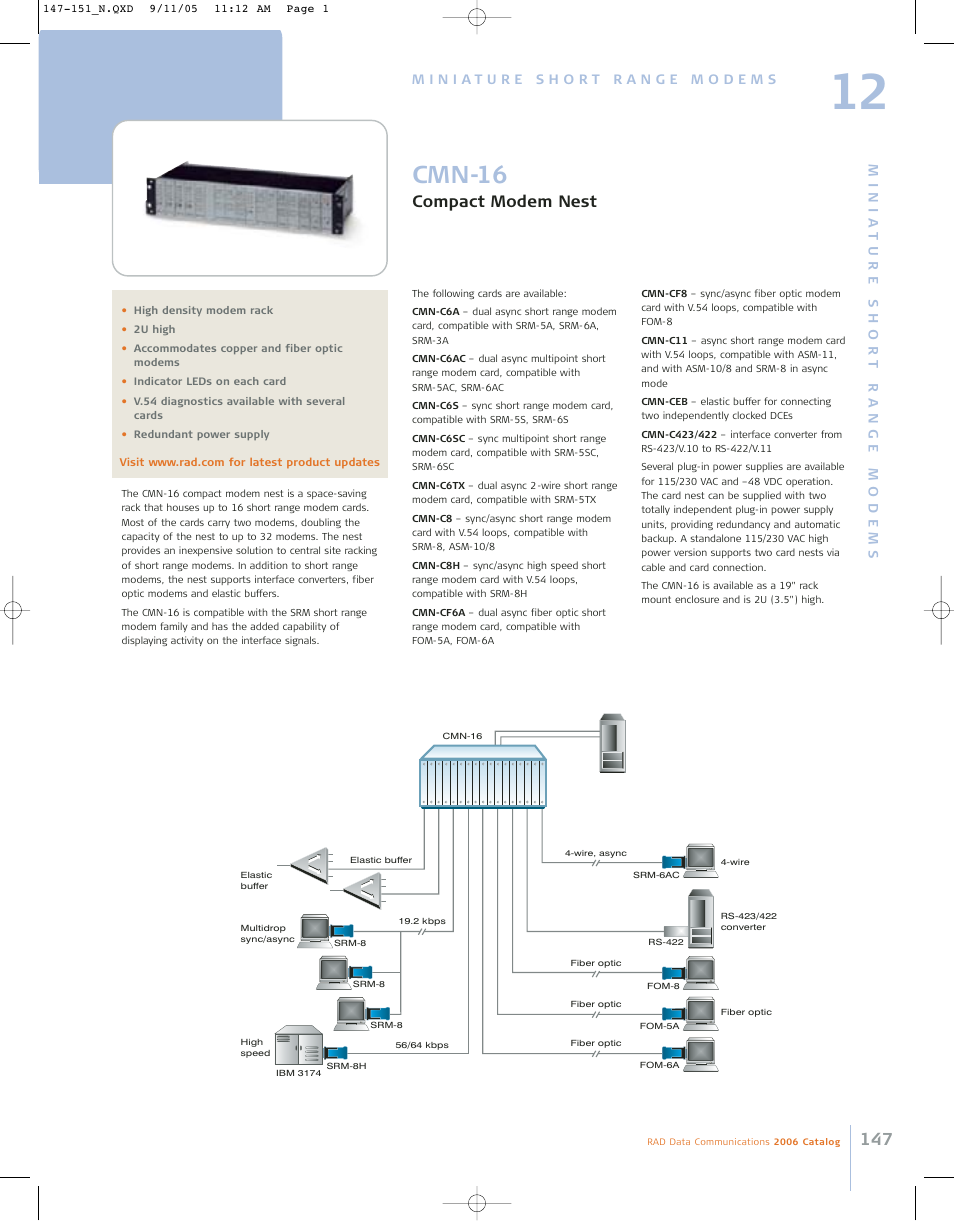 Cmn-16, Compact modem nest | RAD Data comm 146 User Manual | Page 2 / 10