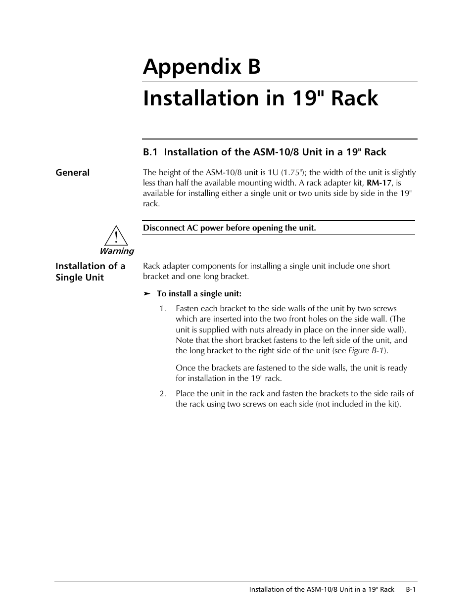 Installation in 19'' rack, Sshqgl[% ,qvwdoodwlrqlq5dfn | RAD Data comm ASM-10/8 User Manual | Page 47 / 50