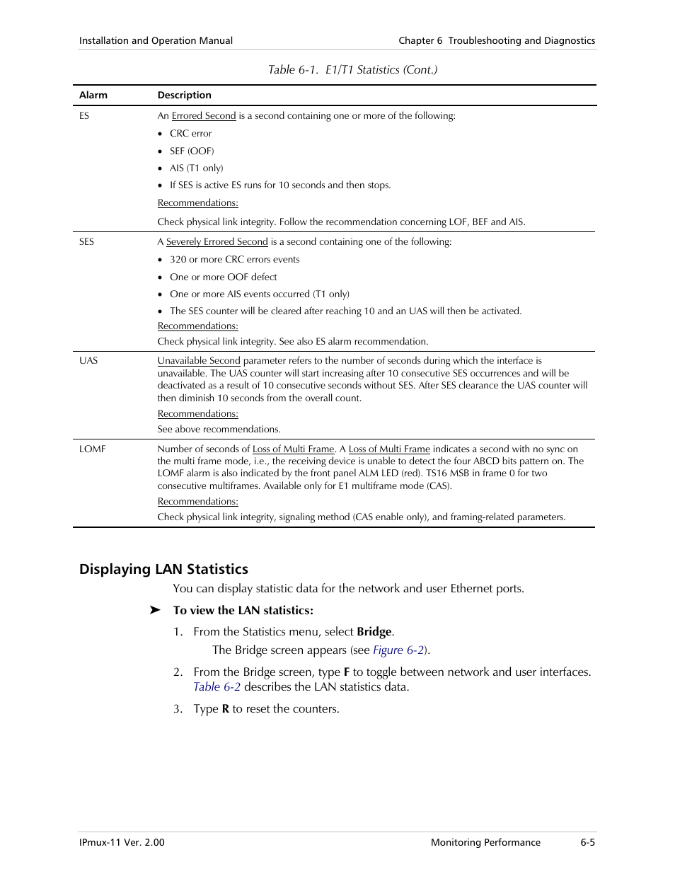 Displaying lan statistics | RAD Data comm IPmux-11 User Manual | Page 103 / 148