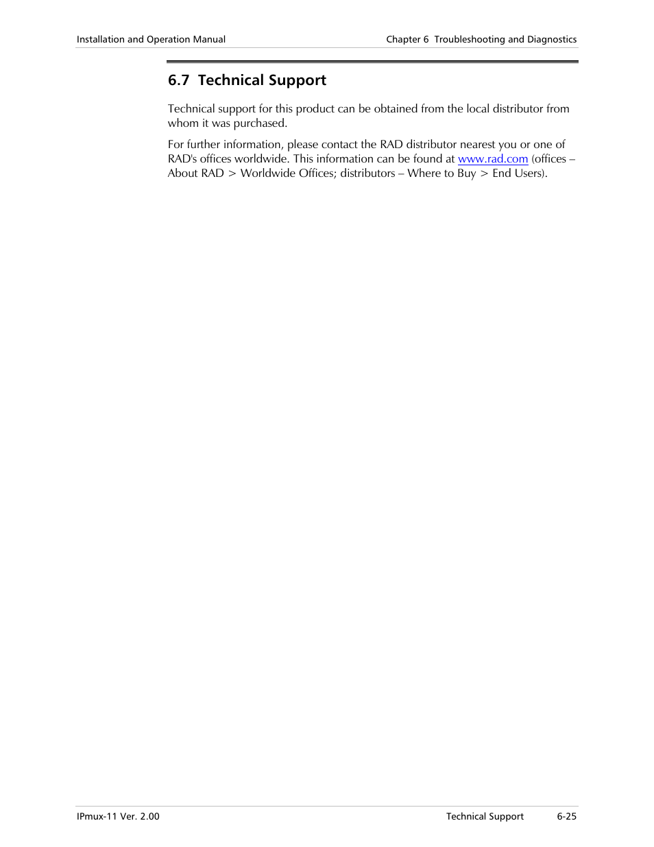 7 technical support | RAD Data comm IPmux-11 User Manual | Page 123 / 148