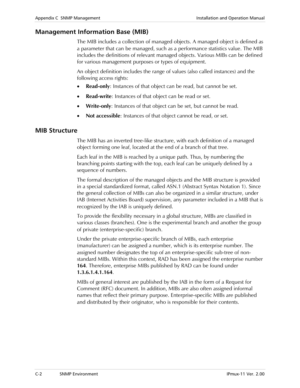 Management information base (mib), Mib structure | RAD Data comm IPmux-11 User Manual | Page 134 / 148