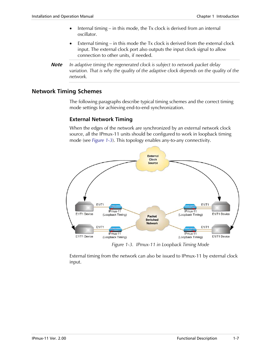 Network timing schemes, External network timing, Figure 1-3 | RAD Data comm IPmux-11 User Manual | Page 21 / 148