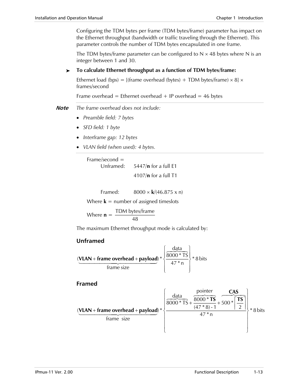 Unframed, Framed | RAD Data comm IPmux-11 User Manual | Page 27 / 148