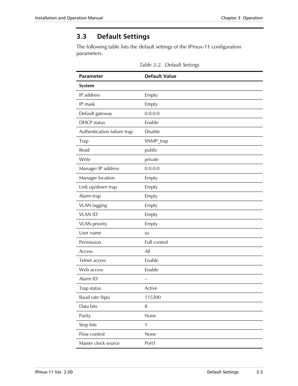 3 default settings | RAD Data comm IPmux-11 User Manual | Page 49 / 148