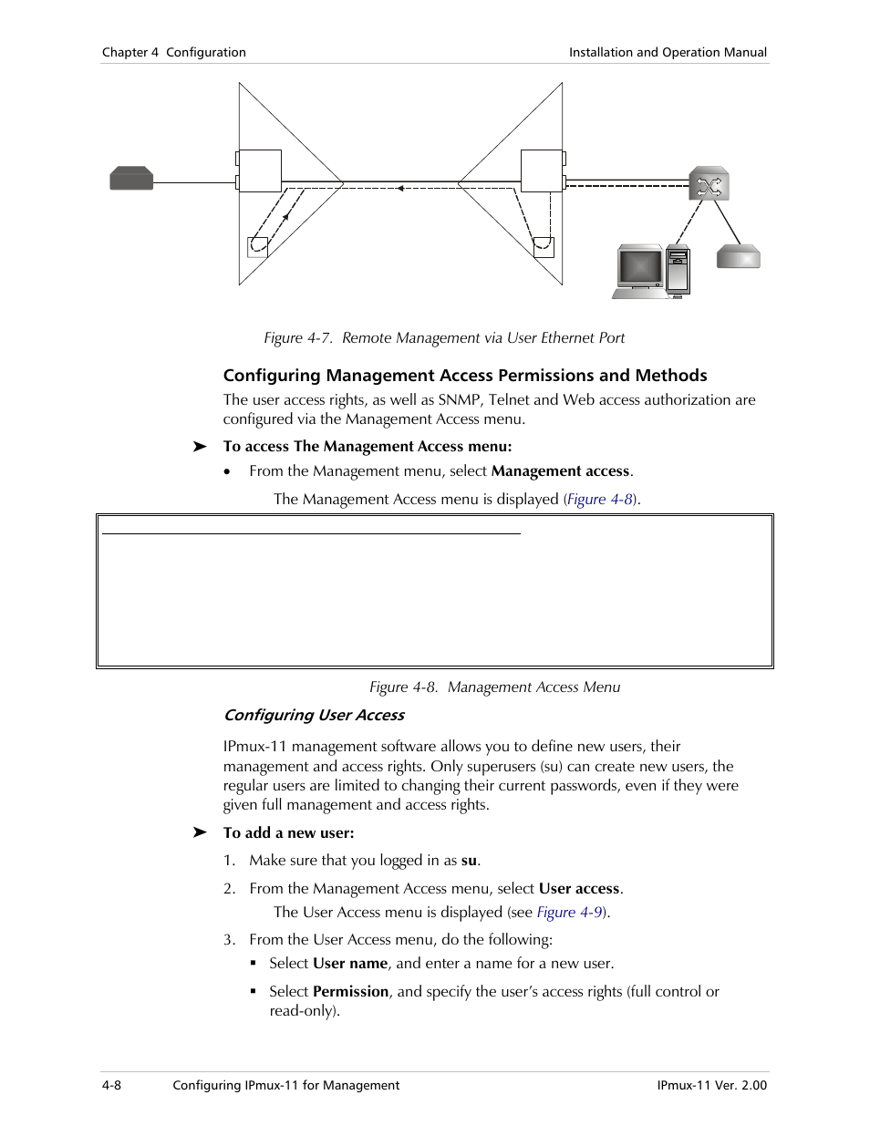 Configuring user access, Figure 4-8. management access menu | RAD Data comm IPmux-11 User Manual | Page 66 / 148