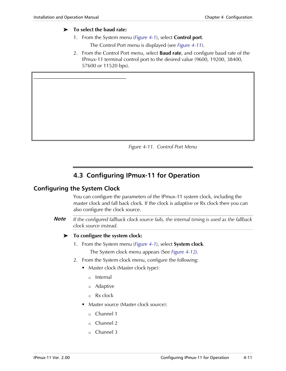 3 configuring ipmux-11 for operation, Configuring the system clock | RAD Data comm IPmux-11 User Manual | Page 69 / 148