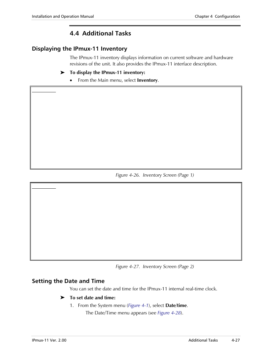 4 additional tasks, Displaying the ipmux-11 inventory, Setting the date and time | Ntory | RAD Data comm IPmux-11 User Manual | Page 85 / 148