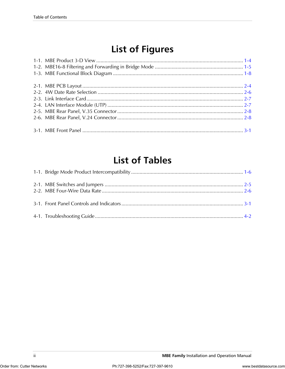 List of figures, List of tables | RAD Data comm MBE10-1D User Manual | Page 14 / 58