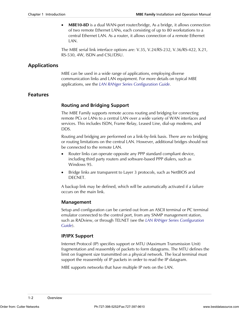 Applications, Features | RAD Data comm MBE10-1D User Manual | Page 16 / 58