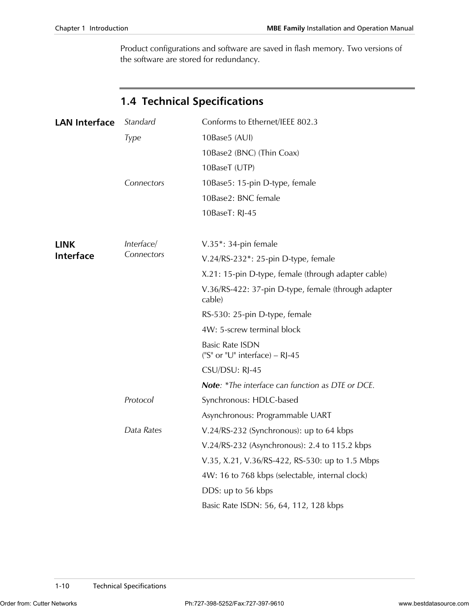Technical specifications, 4 technical specifications | RAD Data comm MBE10-1D User Manual | Page 24 / 58
