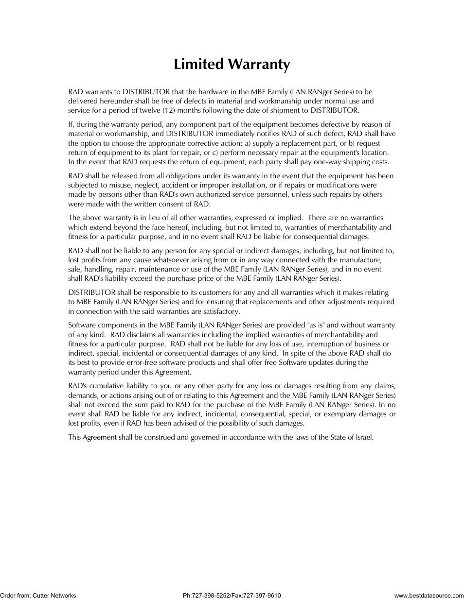 Limited warranty | RAD Data comm MBE10-1D User Manual | Page 4 / 58