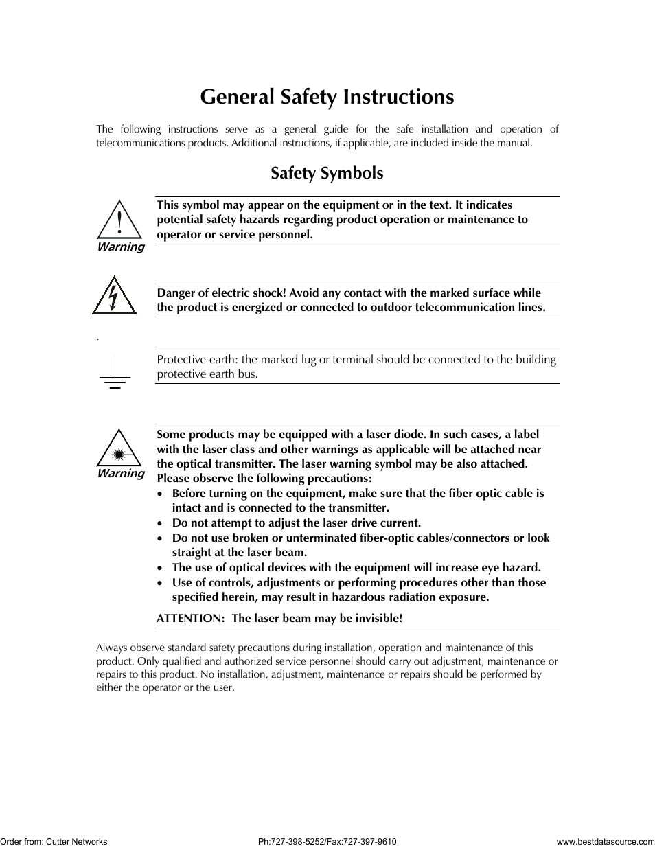 General safety instructions, Safety symbols | RAD Data comm MBE10-1D User Manual | Page 5 / 58