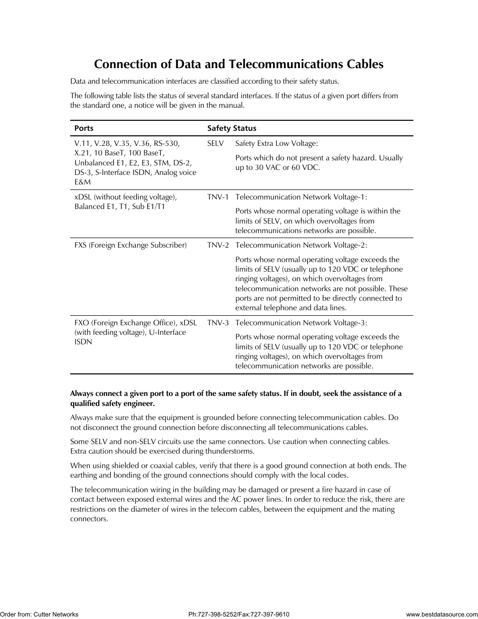 Connection of data and telecommunications cables | RAD Data comm MBE10-1D User Manual | Page 7 / 58