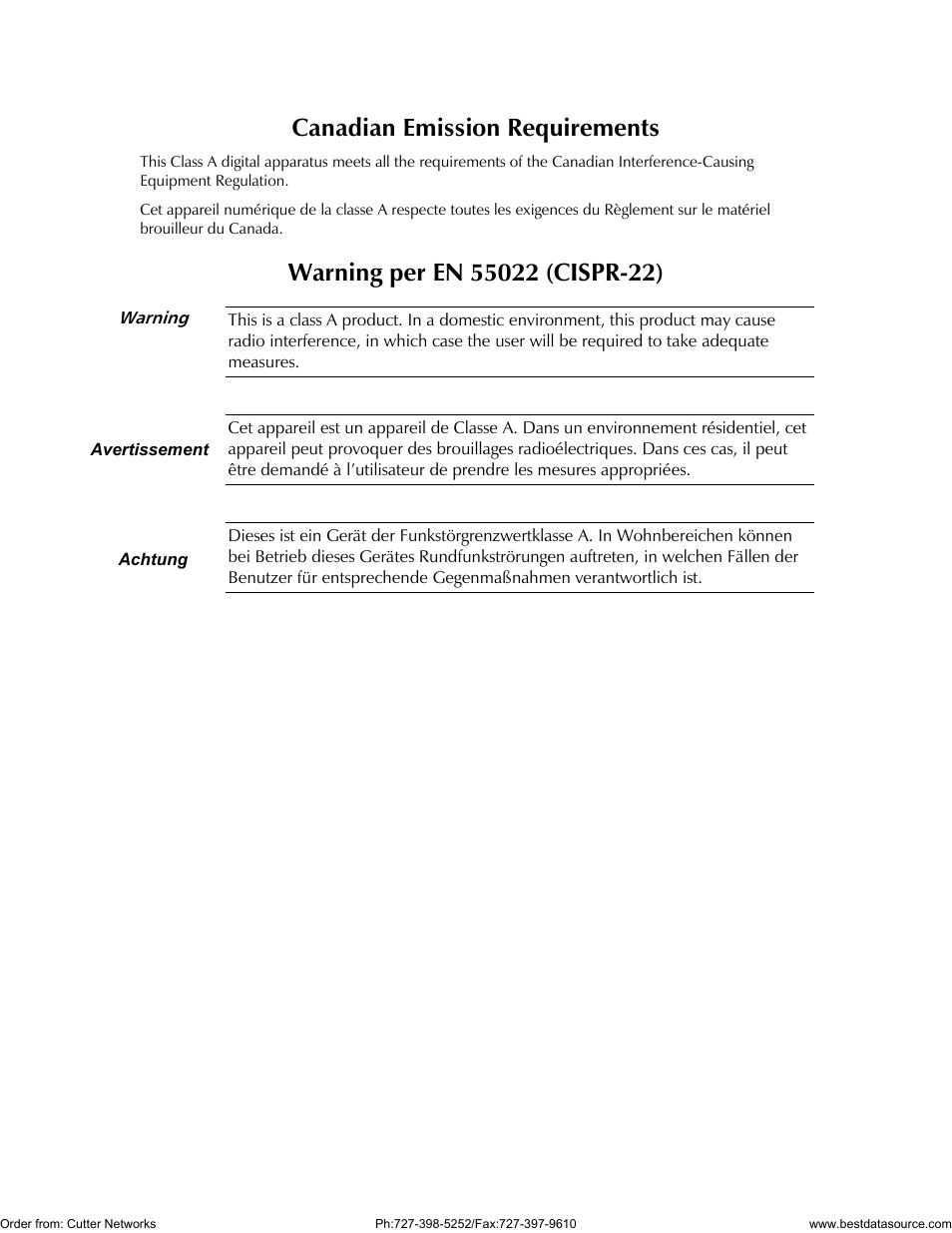 Canadian emission requirements | RAD Data comm MBE10-1D User Manual | Page 9 / 58