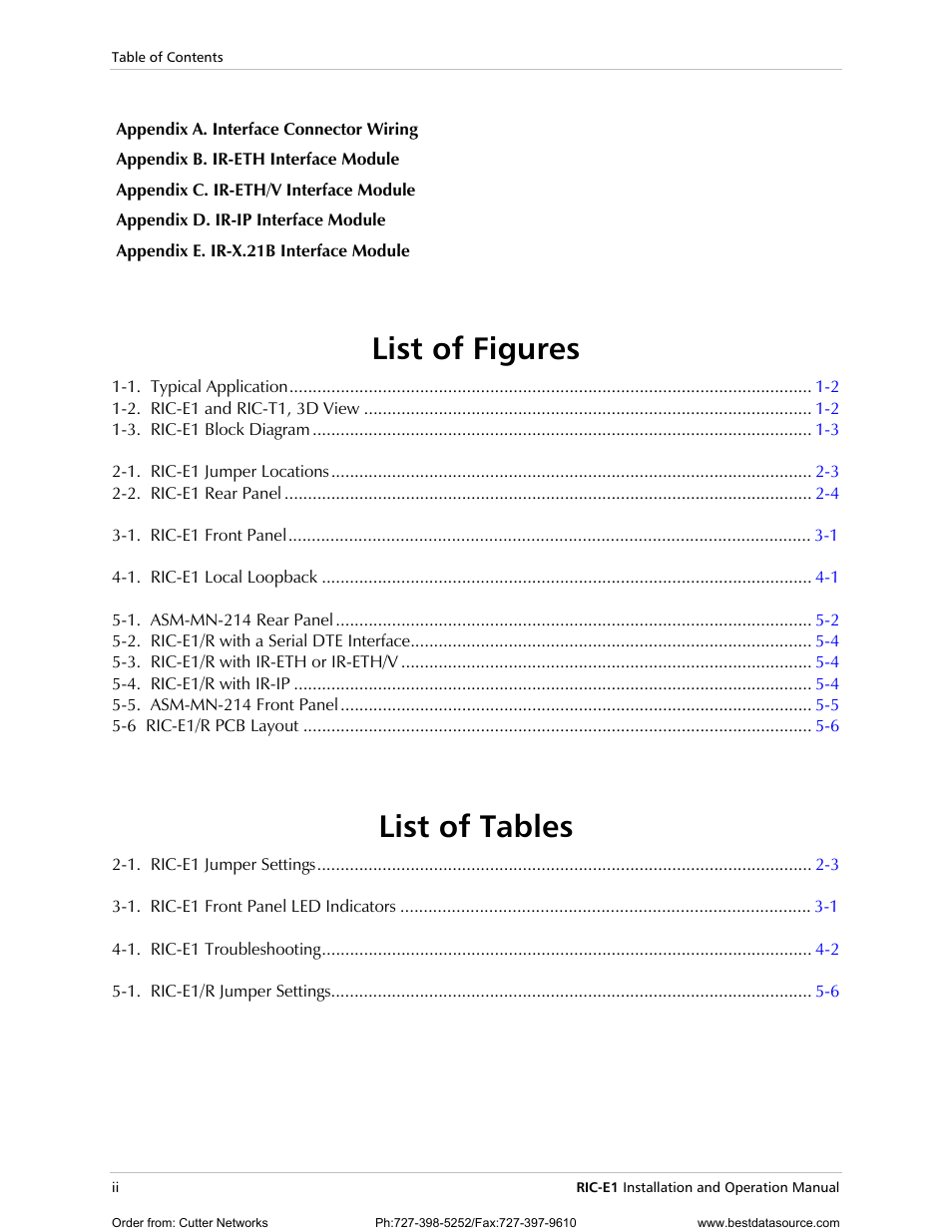 List of figures, List of tables | RAD Data comm E1 Interface Converter RIC-E1 User Manual | Page 14 / 99