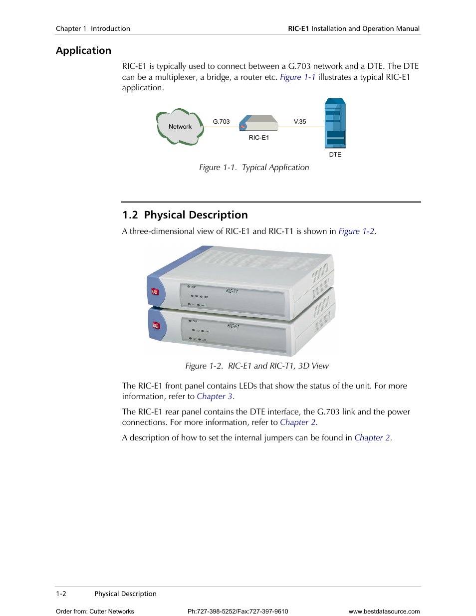 Application, Physical description, 2 physical description | RAD Data comm E1 Interface Converter RIC-E1 User Manual | Page 16 / 99