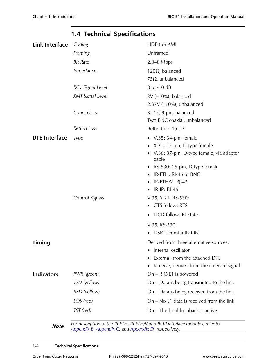 Technical specifications, 4 technical specifications | RAD Data comm E1 Interface Converter RIC-E1 User Manual | Page 18 / 99