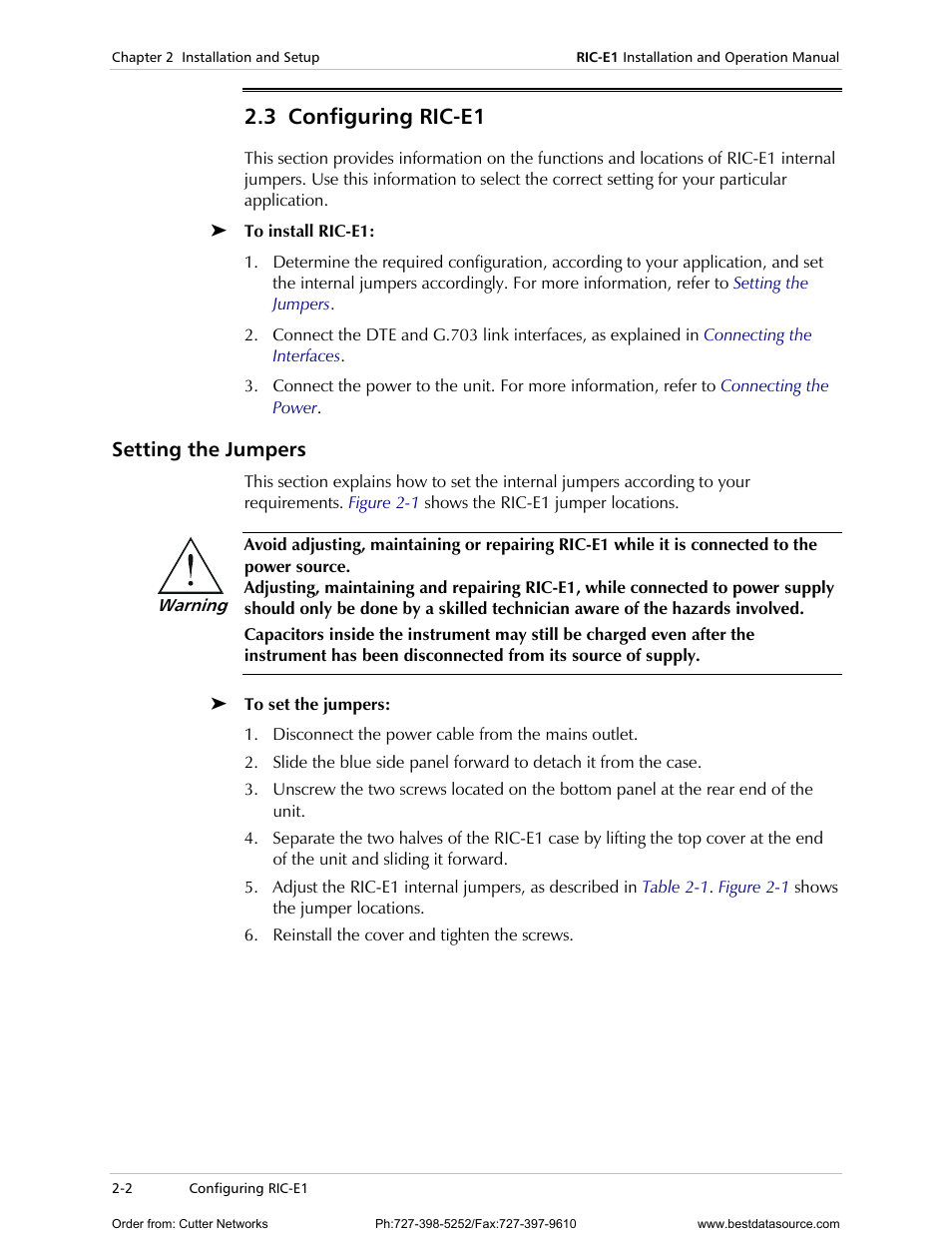 Configuring ric-e1, Setting the jumpers, 3 configuring ric-e1 | RAD Data comm E1 Interface Converter RIC-E1 User Manual | Page 22 / 99