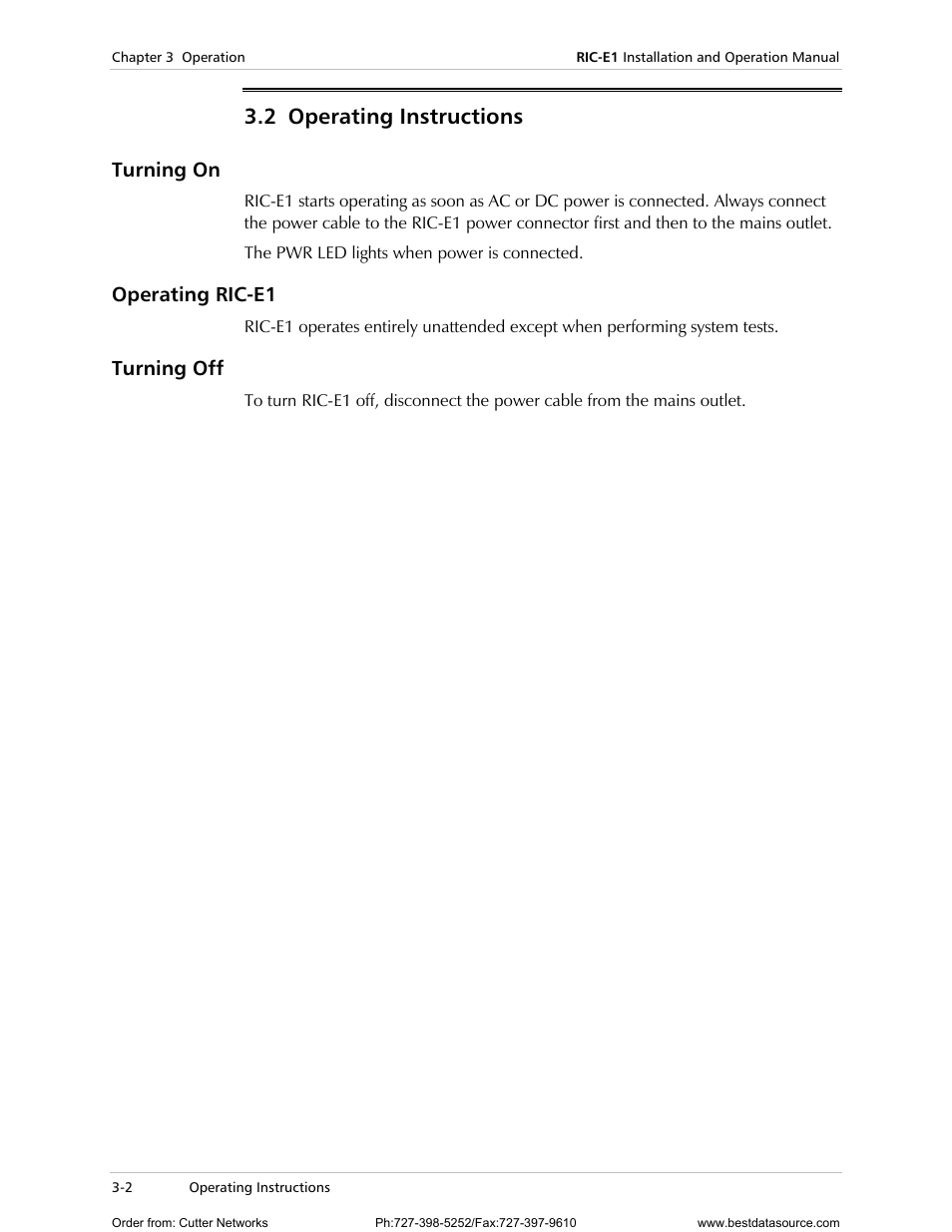 Operating instructions, Turning on, Operating ric-e1 | Turning off, 2 operating instructions | RAD Data comm E1 Interface Converter RIC-E1 User Manual | Page 28 / 99