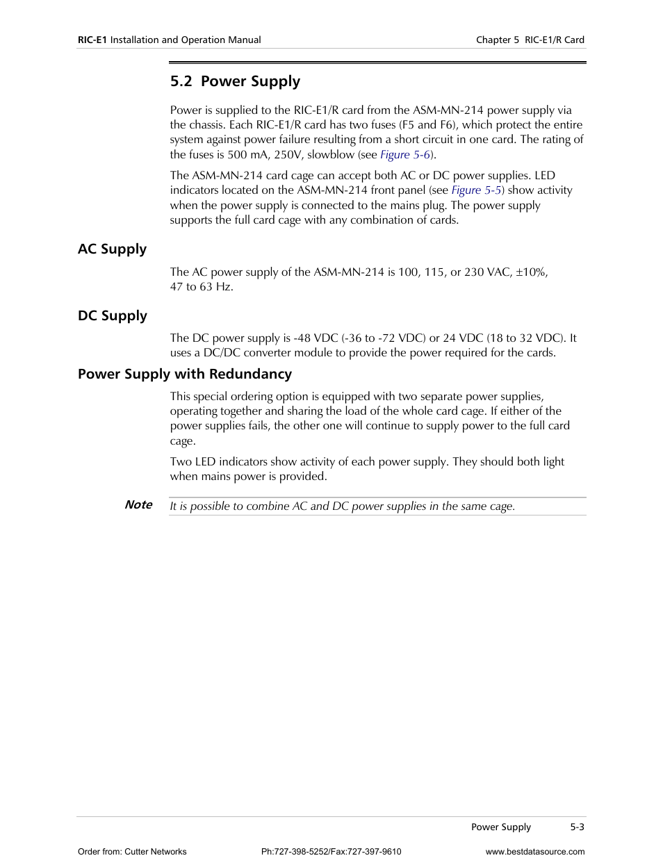 Power supply, Ac supply, Dc supply | Power supply with redundancy, 2 power supply | RAD Data comm E1 Interface Converter RIC-E1 User Manual | Page 35 / 99