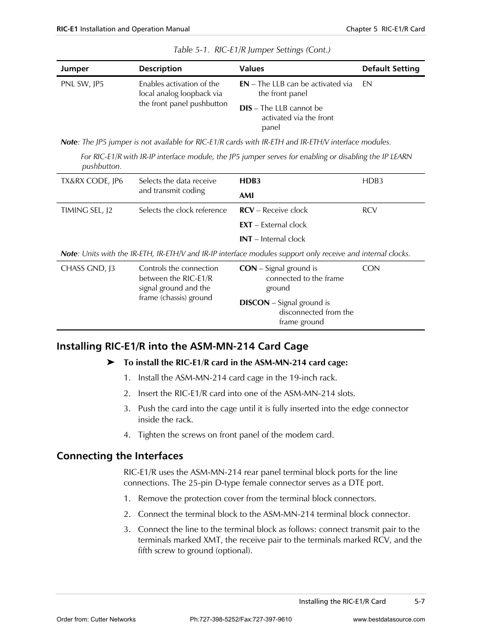 Installing ric-e1/r into the asm-mn-214 card cage, Connecting the interfaces | RAD Data comm E1 Interface Converter RIC-E1 User Manual | Page 39 / 99