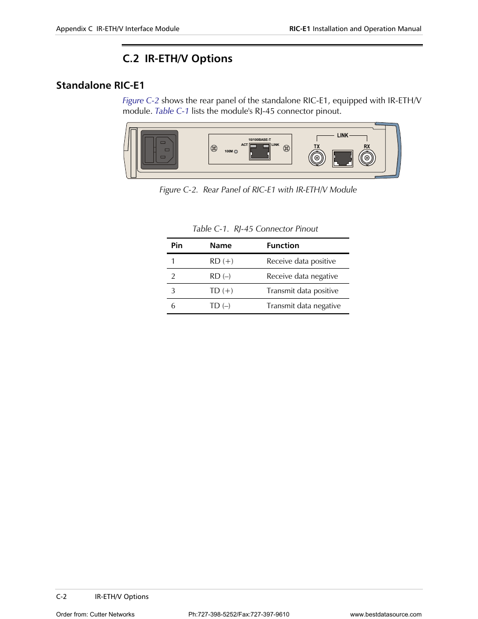 Ir-eth/v options, Standalone ric-e1, Ir-eth/v o | Ptions, C.2 ir-eth/v options | RAD Data comm E1 Interface Converter RIC-E1 User Manual | Page 52 / 99