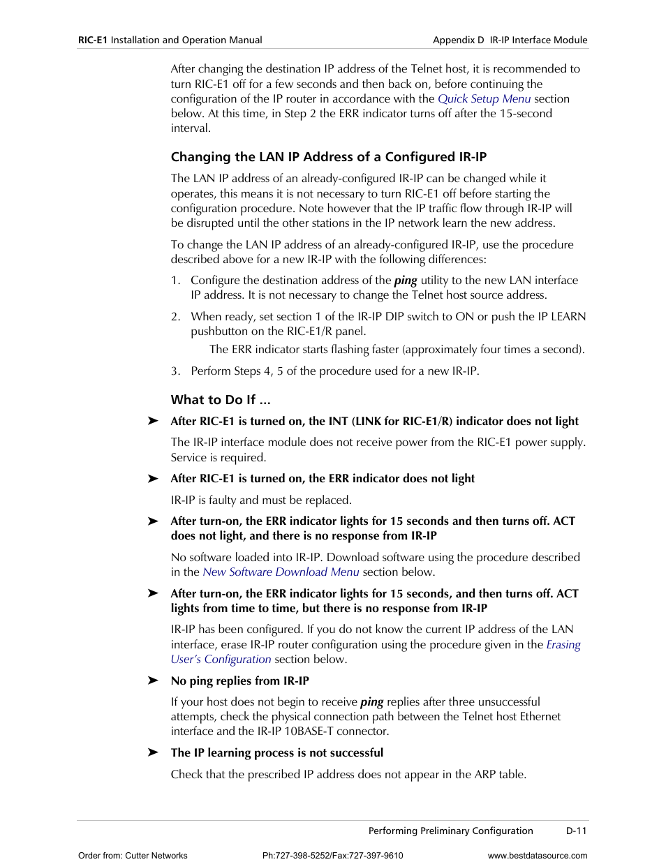 Changing the lan ip address of a configured ir-ip, What to do if, Sectio | Attempts, skip to the | RAD Data comm E1 Interface Converter RIC-E1 User Manual | Page 67 / 99