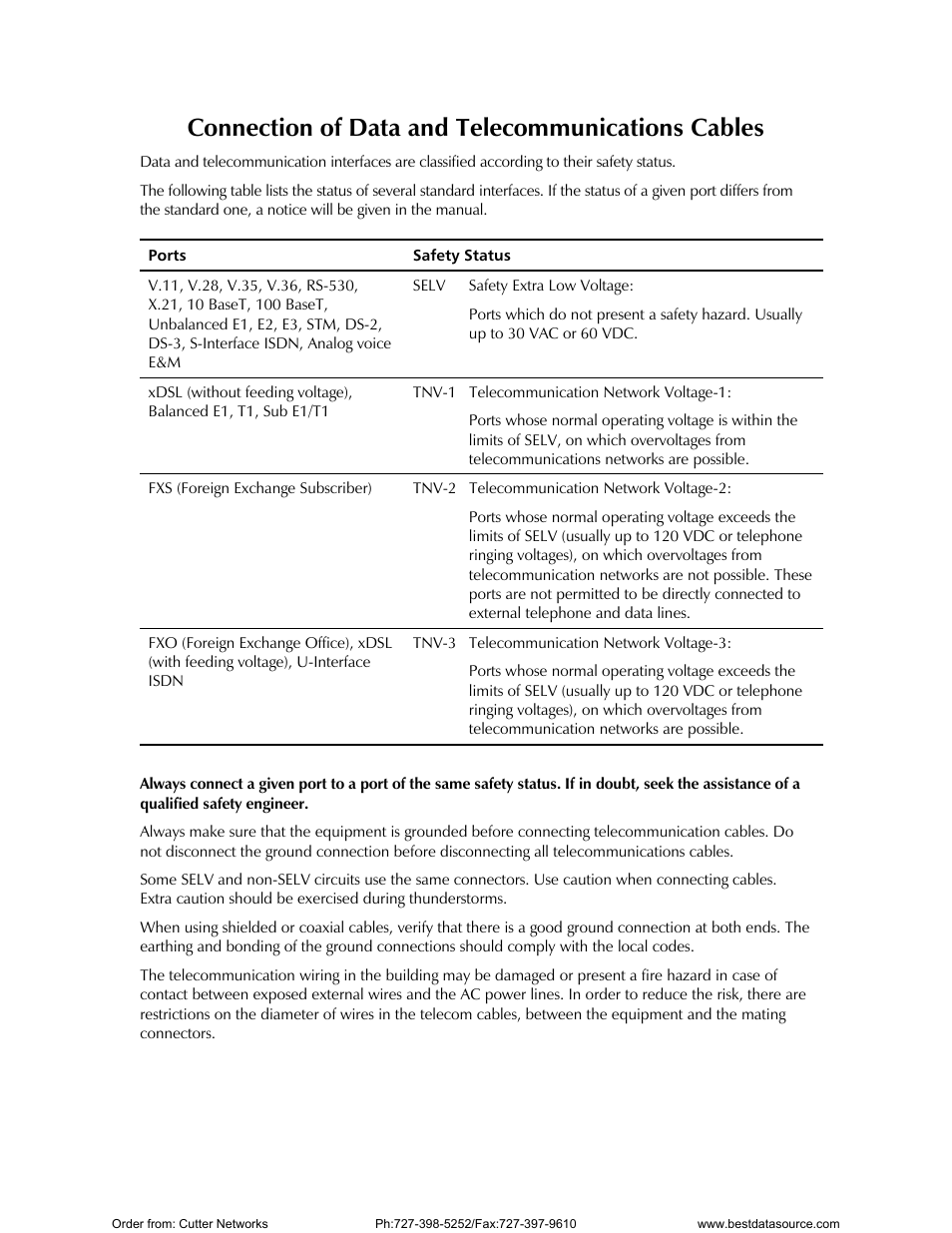 Connection of data and telecommunications cables | RAD Data comm E1 Interface Converter RIC-E1 User Manual | Page 7 / 99