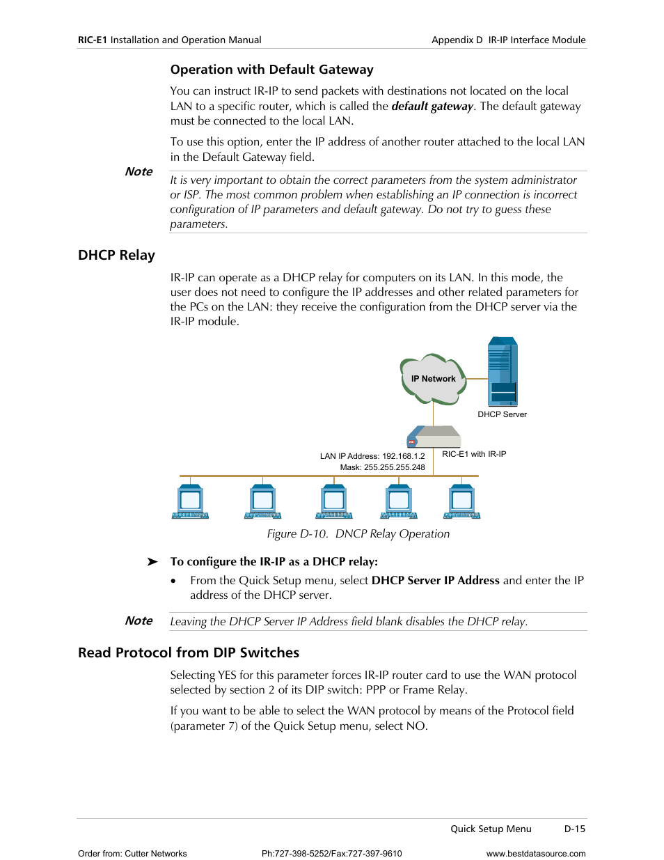 Operation with default gateway, Dhcp relay, Read protocol from dip switches | RAD Data comm E1 Interface Converter RIC-E1 User Manual | Page 71 / 99