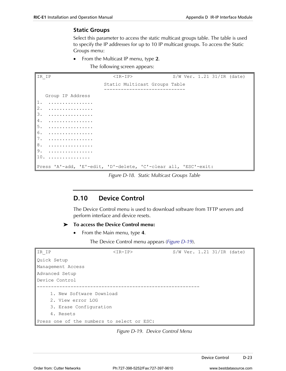 Static groups, D.10, Evice | Ontrol, D-23, D.10 device control | RAD Data comm E1 Interface Converter RIC-E1 User Manual | Page 79 / 99