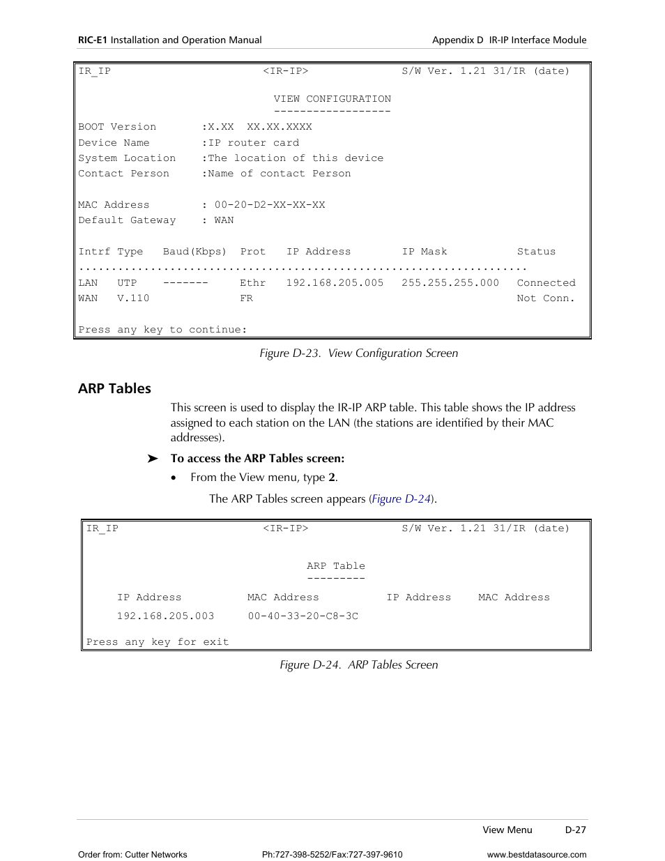 Arp tables, Uration screen appears, Figure d-23 | RAD Data comm E1 Interface Converter RIC-E1 User Manual | Page 83 / 99