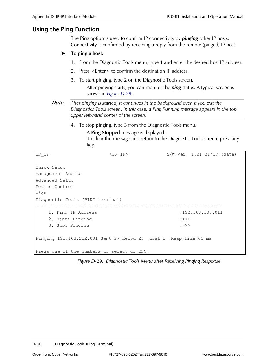 Using the ping function | RAD Data comm E1 Interface Converter RIC-E1 User Manual | Page 86 / 99