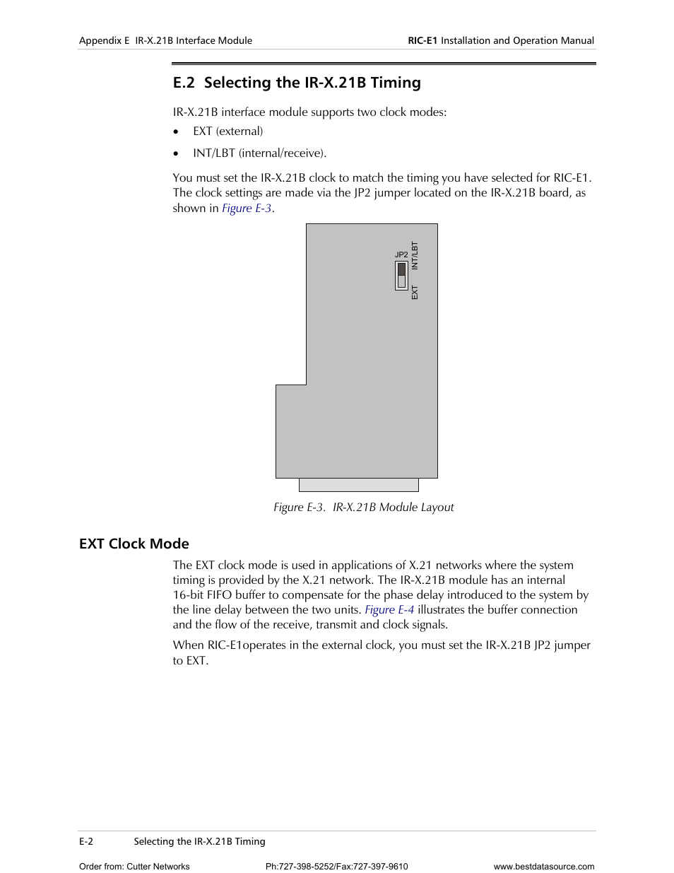 Ext clock mode, Electing the, Ir-x.21b t | Iming, E.2 selecting the ir-x.21b timing | RAD Data comm E1 Interface Converter RIC-E1 User Manual | Page 91 / 99