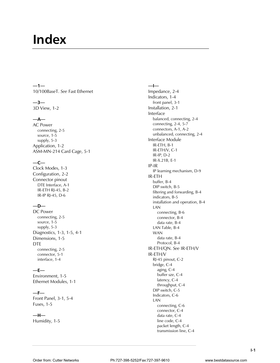 Index | RAD Data comm E1 Interface Converter RIC-E1 User Manual | Page 94 / 99