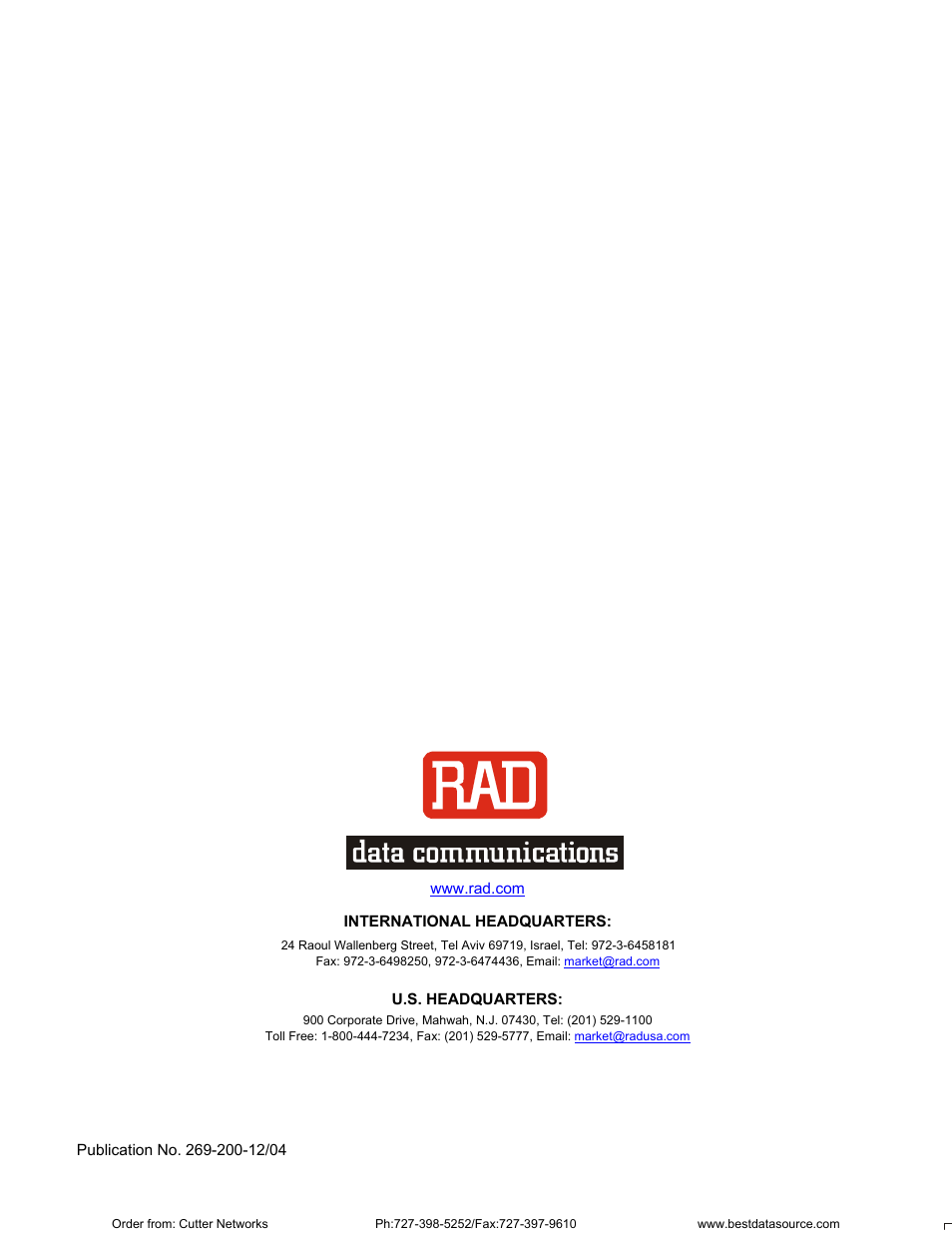 Back cover | RAD Data comm E1 Interface Converter RIC-E1 User Manual | Page 99 / 99