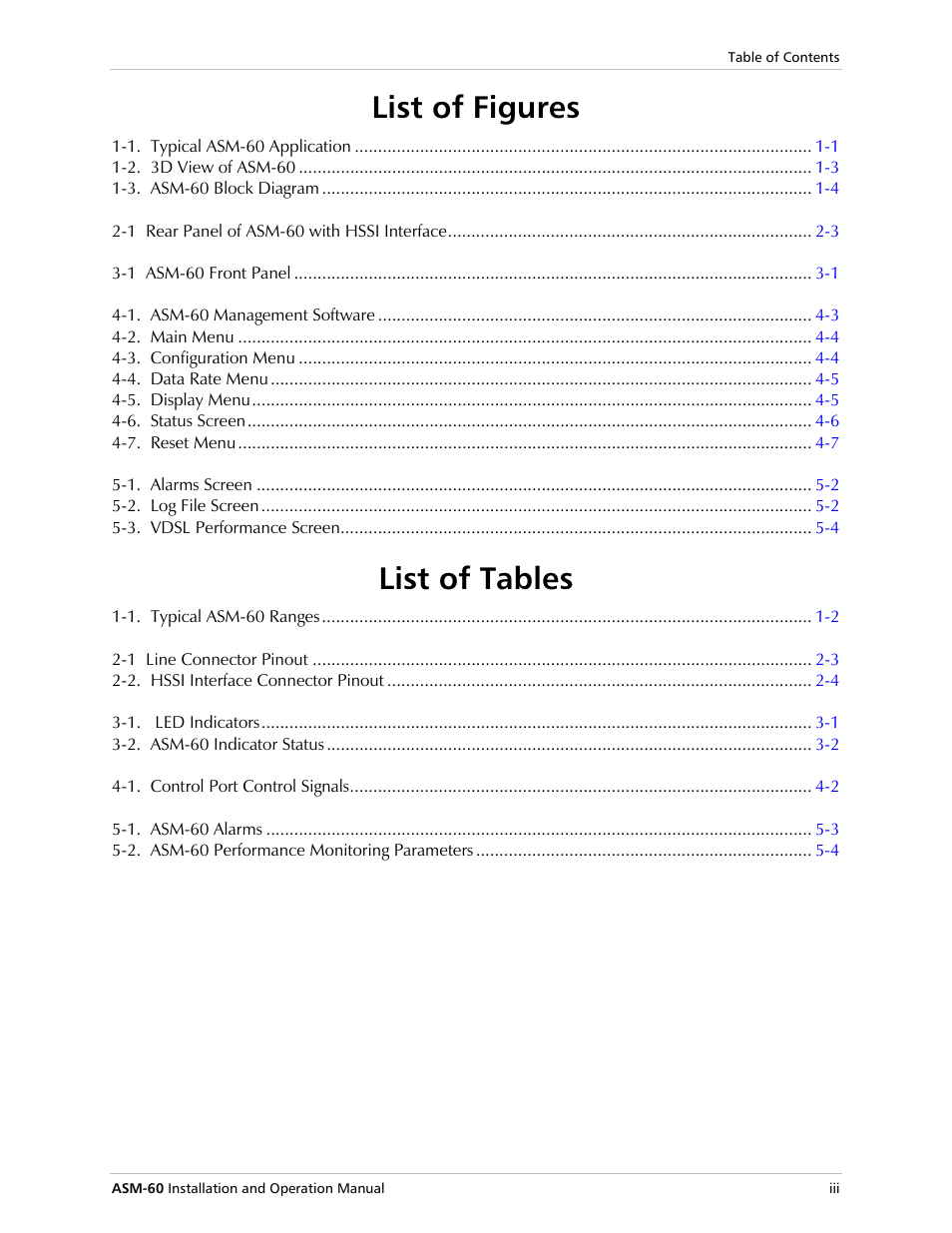 List of figures, List of tables | RAD Data comm 4-Wire Symmetrical VDSL Modem ASM-60 User Manual | Page 17 / 90