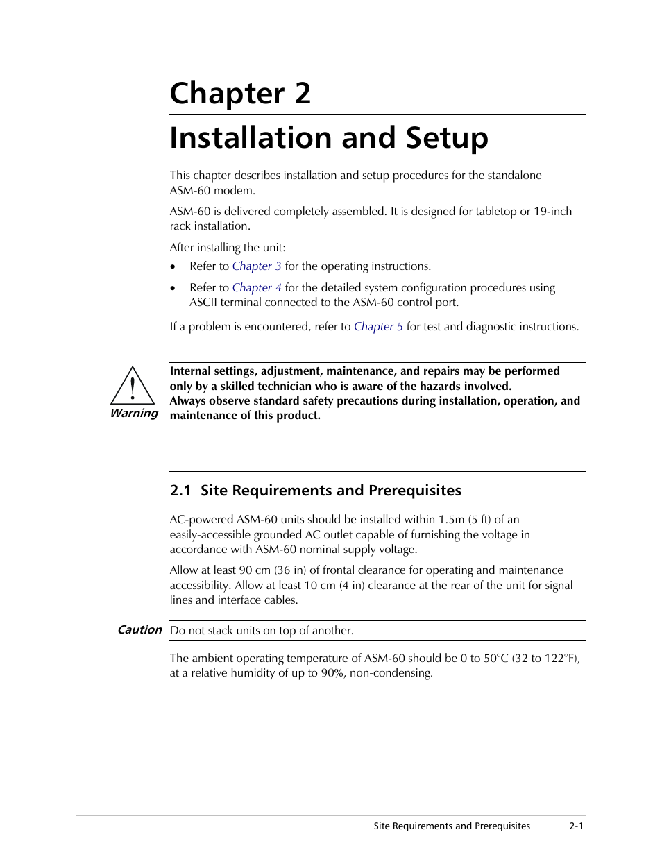 Chapter 2. installation and setup, Site requirements and prerequisites, Detail in | Chapter 2, Chapter 2 installation and setup, 1 site requirements and prerequisites | RAD Data comm 4-Wire Symmetrical VDSL Modem ASM-60 User Manual | Page 25 / 90