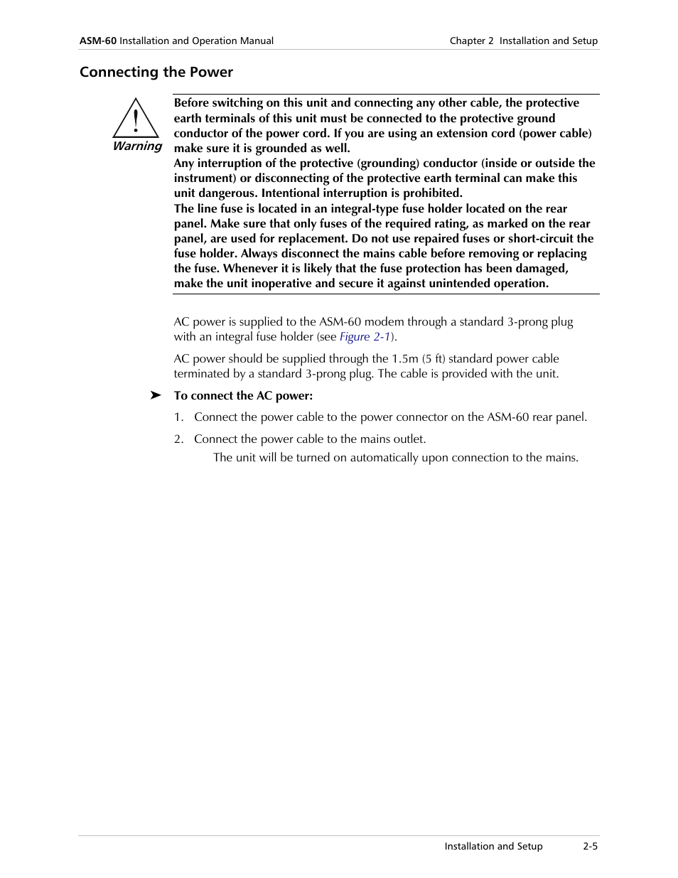 Connecting the power | RAD Data comm 4-Wire Symmetrical VDSL Modem ASM-60 User Manual | Page 29 / 90