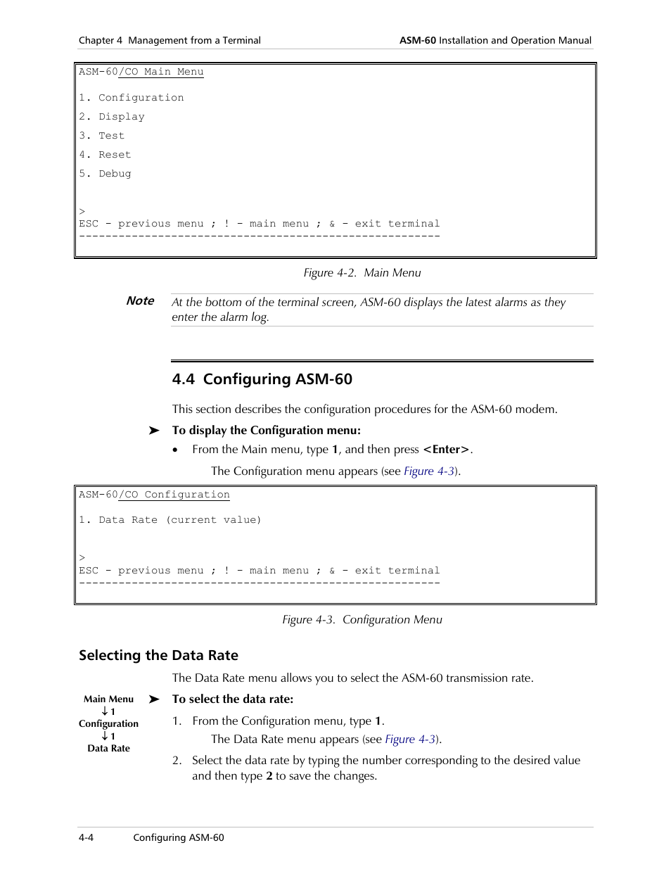 Configuring asm-60, Selecting the data rate, Figure 4-2 | 4 configuring asm-60 | RAD Data comm 4-Wire Symmetrical VDSL Modem ASM-60 User Manual | Page 36 / 90