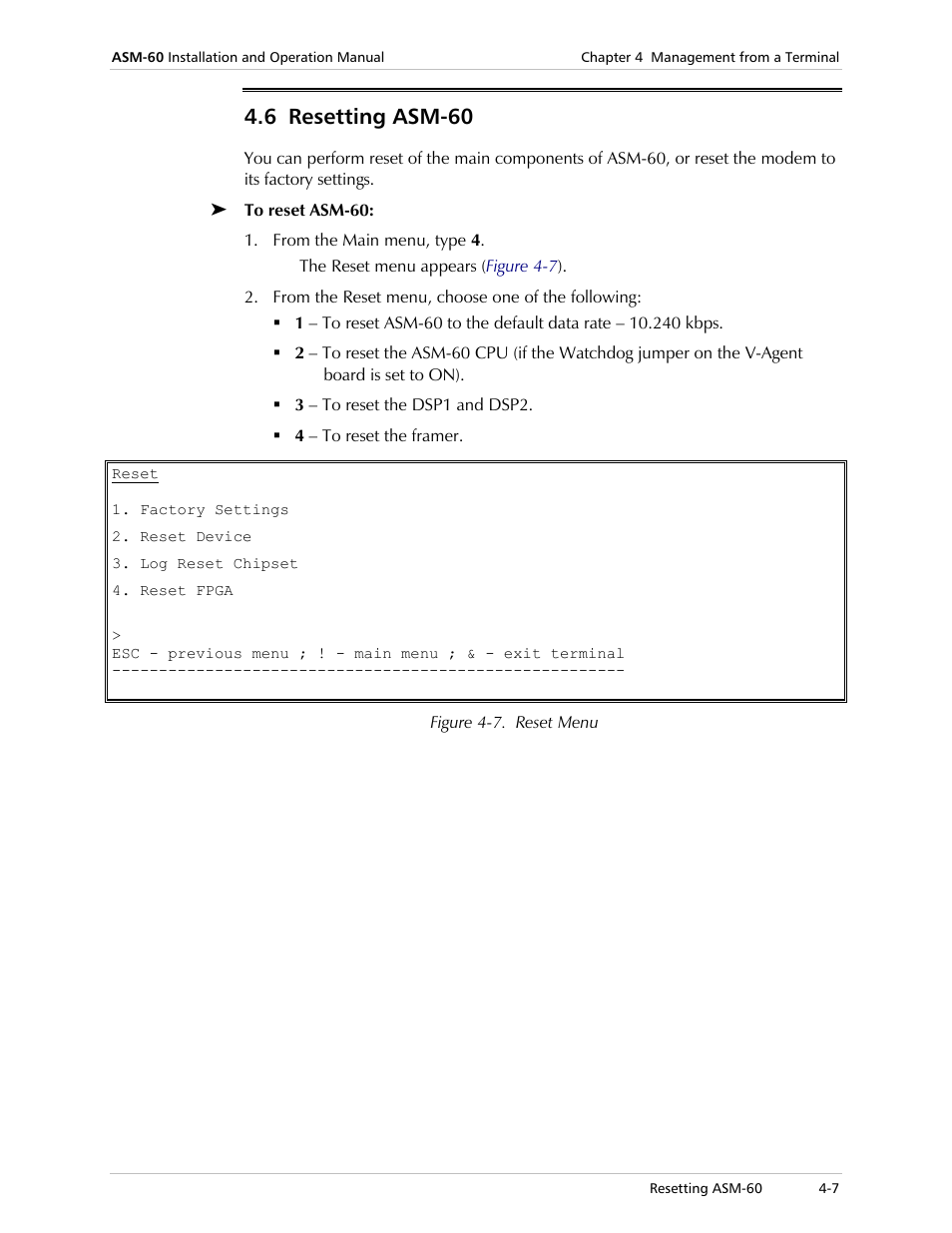 Resetting asm-60, 6 resetting asm-60 | RAD Data comm 4-Wire Symmetrical VDSL Modem ASM-60 User Manual | Page 39 / 90