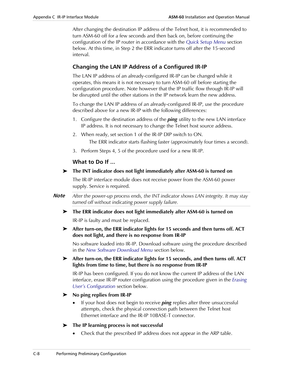 Changing the lan ip address of a configured ir-ip, What to do if, Sectio | RAD Data comm 4-Wire Symmetrical VDSL Modem ASM-60 User Manual | Page 62 / 90