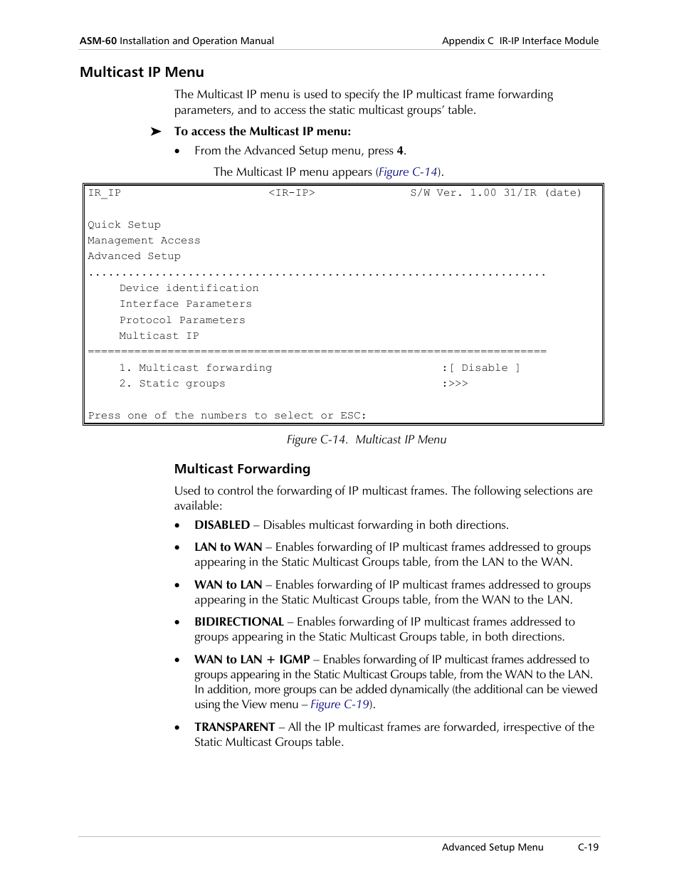 Multicast ip menu, Multicast forwarding | RAD Data comm 4-Wire Symmetrical VDSL Modem ASM-60 User Manual | Page 73 / 90