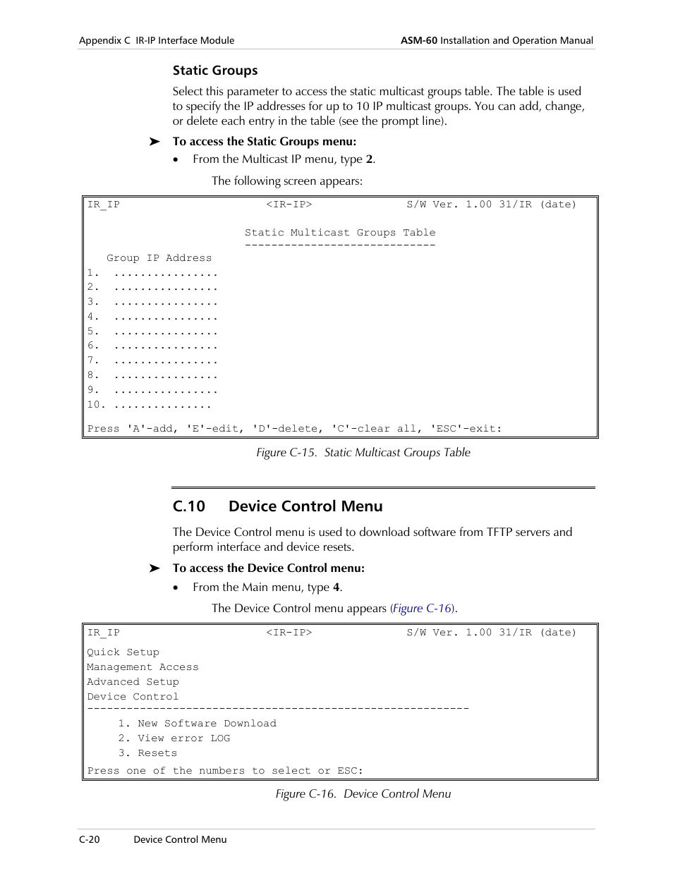 Static groups, Device control menu, C.10 device control menu | RAD Data comm 4-Wire Symmetrical VDSL Modem ASM-60 User Manual | Page 74 / 90