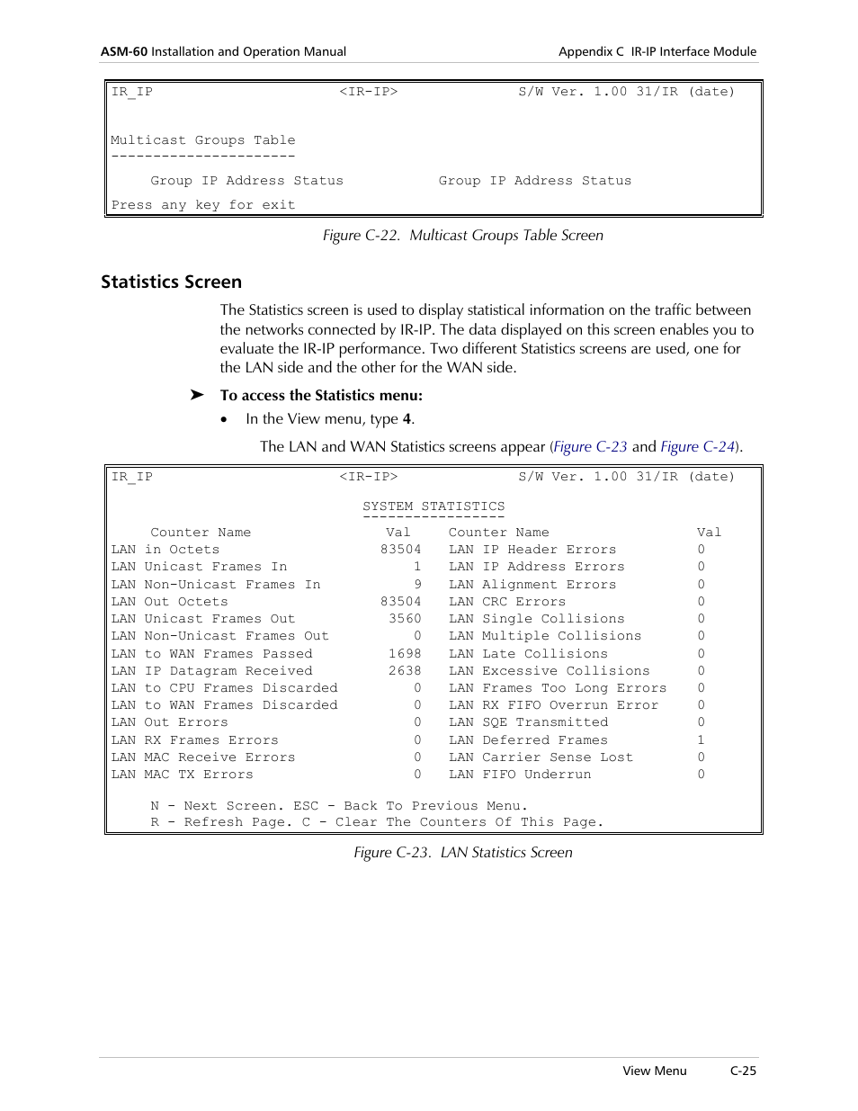 Statistics screen, Figure c-22 | RAD Data comm 4-Wire Symmetrical VDSL Modem ASM-60 User Manual | Page 79 / 90