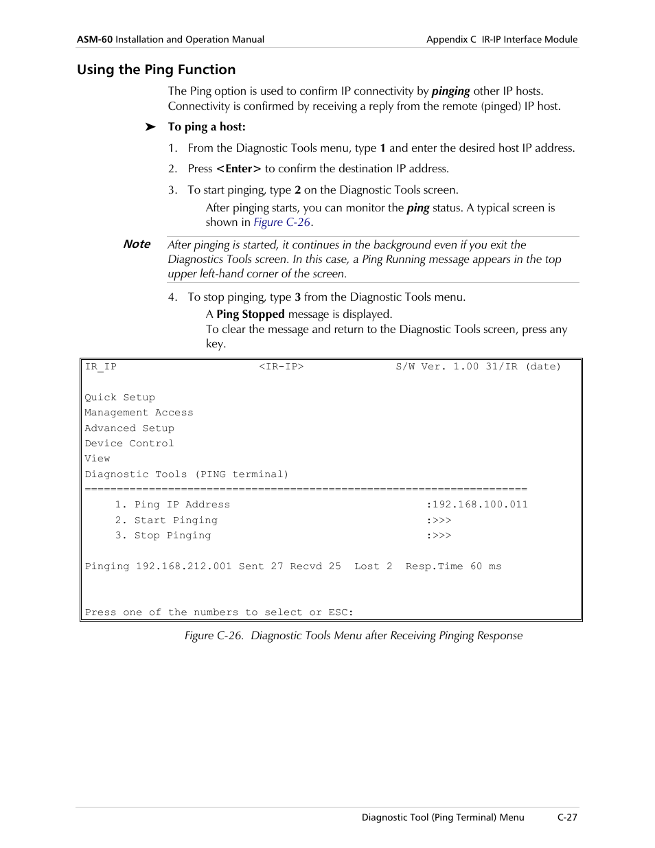 Using the ping function | RAD Data comm 4-Wire Symmetrical VDSL Modem ASM-60 User Manual | Page 81 / 90